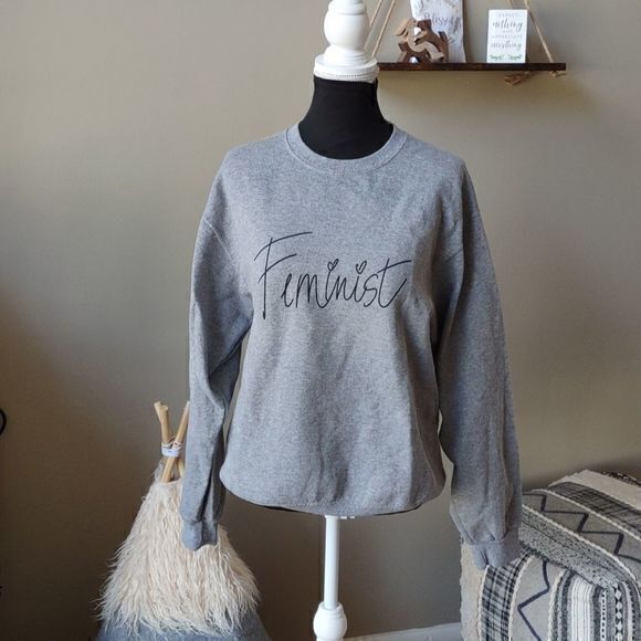 Feminist Grey Jerzees NuBlend Sweatshirt Sz M - Picture 2 of 6